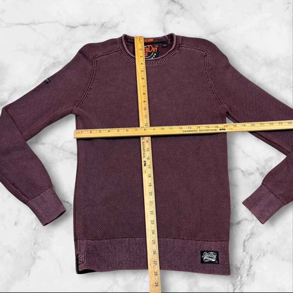 Superdry Men's Textured Knit Crew Neck Pullover Sweater Burgundy Sz M rolled - Picture 5 of 11